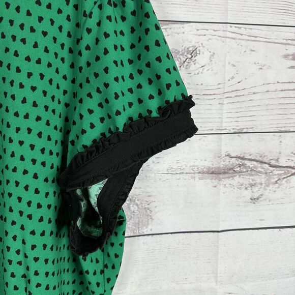 Hell Bunny Shirt Top Womens 6X Kelly Green Hearts Goth Grunge Button Stretch - Picture 3 of 13